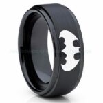 Batman Ring, Batman Wedding Band, Batman Wedding Ring, Black Wedding Band, Black Wedding Ring