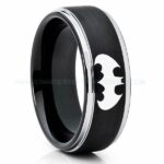 Batman Ring, Batman Wedding Band, Batman Wedding Ring, Black Wedding Band, Black Wedding Ring