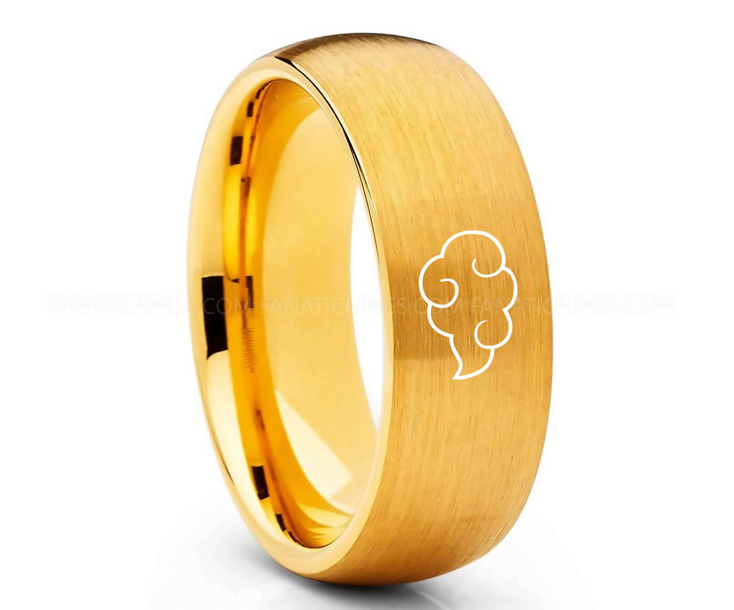 Naruto Shippuden Akatsuki Cloud Ring, Akatsuki Cloud Wedding Band, Akatsuki Cloud Jewelry, Gold Wedding Ring
