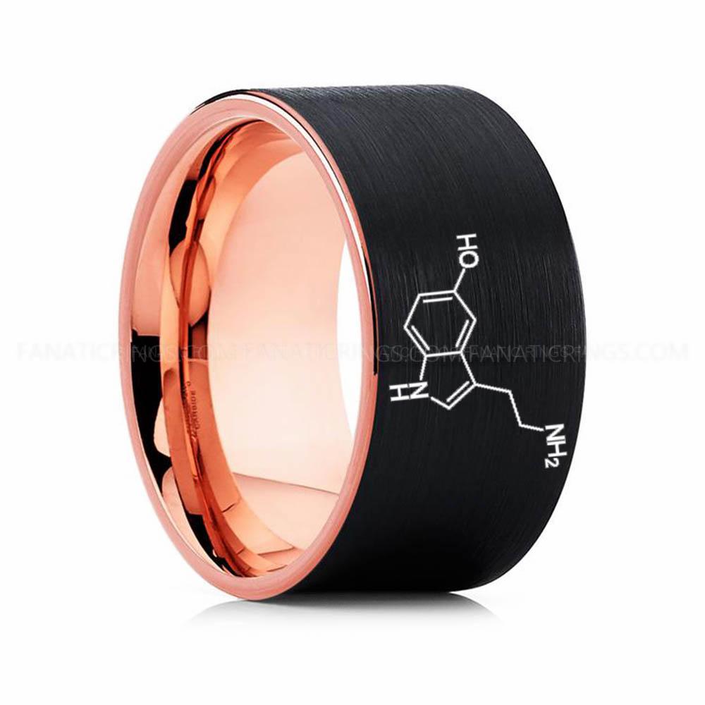17 (8) Serotonin Molecule Ring, Serotonin Ring, Science Ring, Science Jewelry, Molecule Jewelry, Molecule Wedding Band - Image 1
