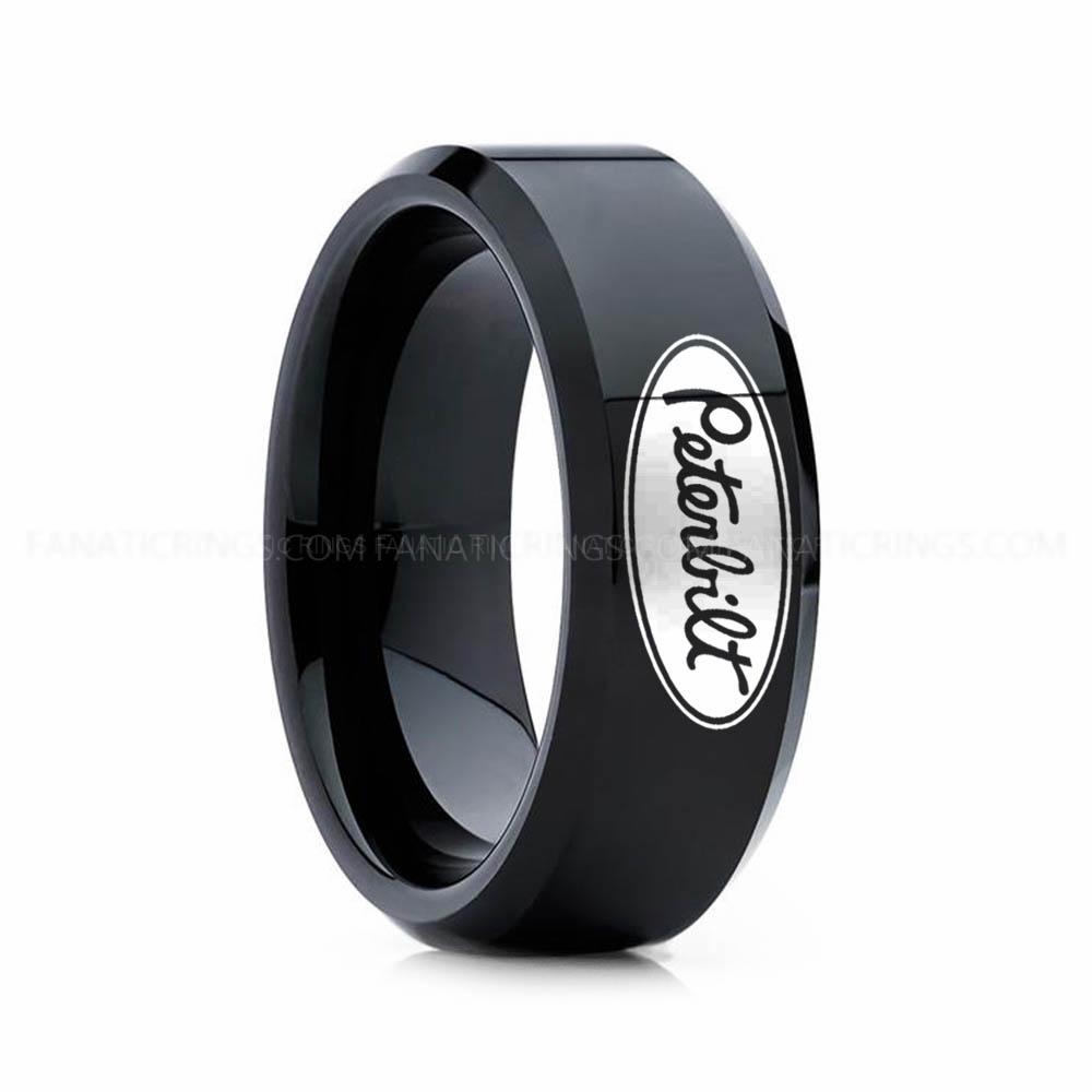17 Trucker Ring, Truck Driver Ring, Peterbilt Truck Ring, Peterbilt Ring, Black Tungsten Ring, Black Wedding Ring, Truck Ring, Black Ring - Image 1