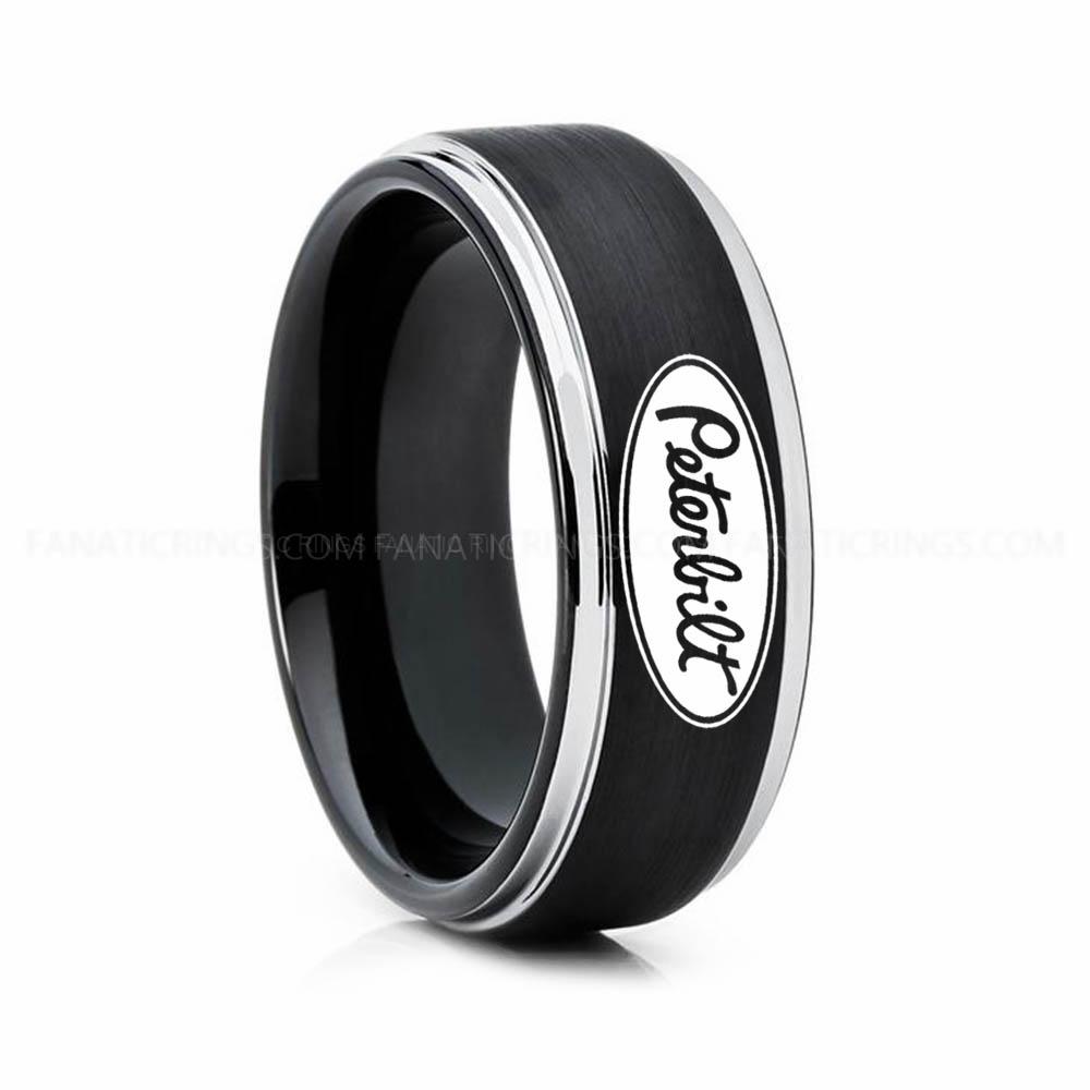 18 Trucker Ring, Truck Driver Ring, Peterbilt Truck Ring, Peterbilt Ring, Black Tungsten Ring, Black Wedding Ring, Truck Ring, Black Ring - Image 1