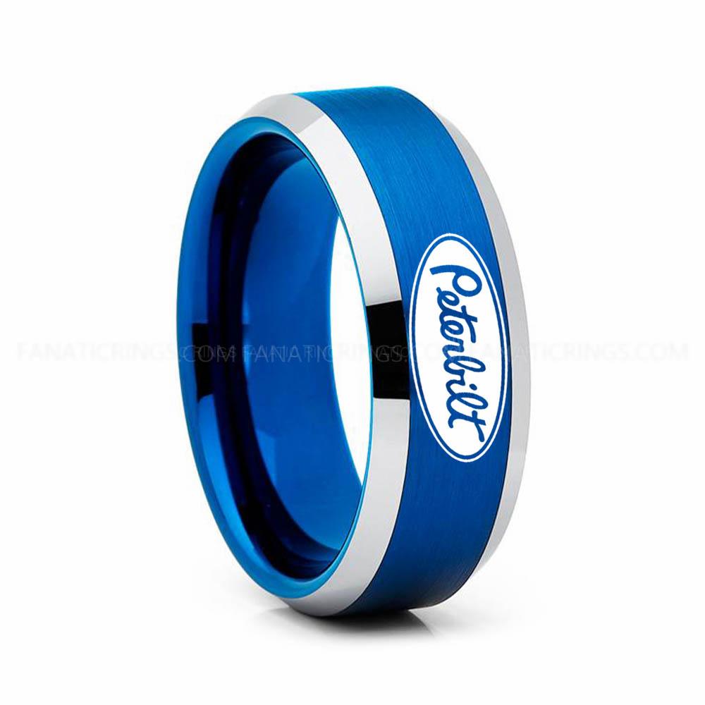 19 Trucker Ring, Truck Driver Ring, Peterbilt Truck Ring, Peterbilt Ring, Blue Tungsten Ring, Blue Wedding Ring, Truck Ring, Blue Ring - Image 1