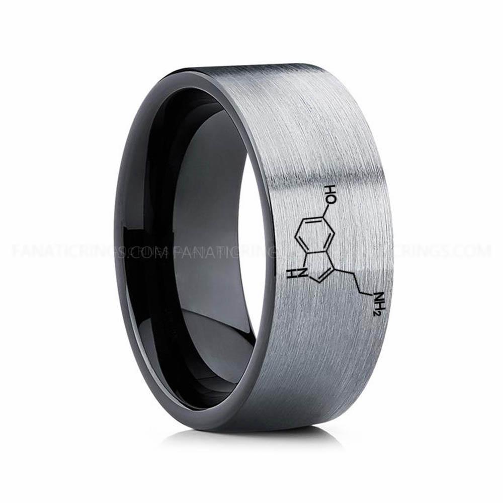 2 (9) Serotonin Molecule Ring, Serotonin Ring, Science Ring, Science Jewelry, Molecule Jewelry, Molecule Wedding Band - Image 1