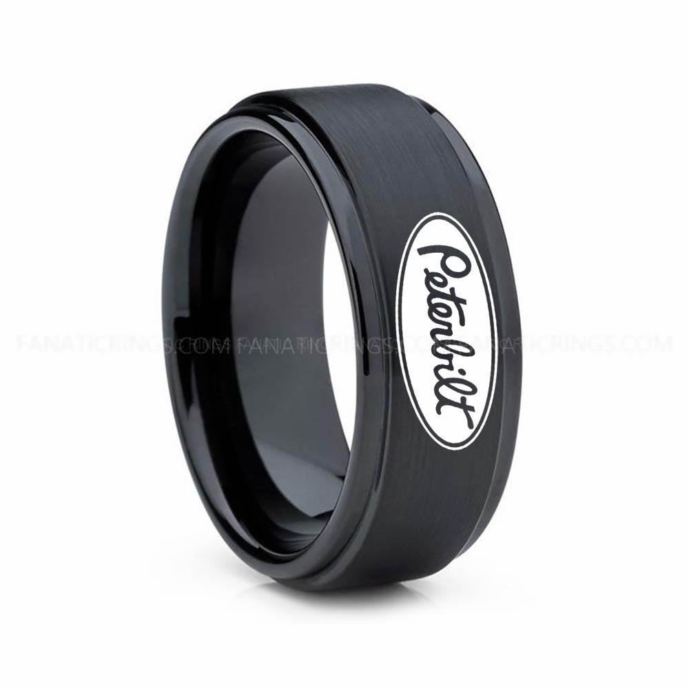2 Trucker Ring, Truck Driver Ring, Peterbilt Truck Ring, Peterbilt Ring, Black Tungsten Ring, Black Wedding Ring, Truck Ring, Black Ring - Image 1