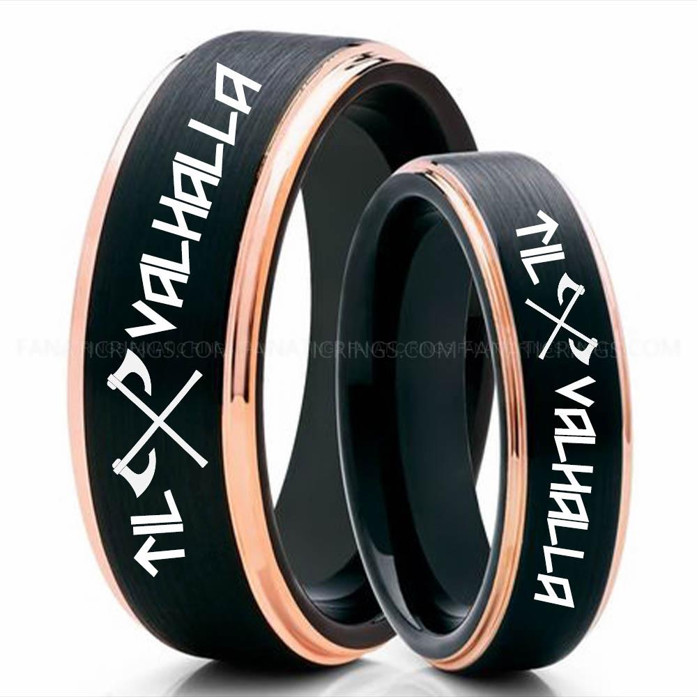 3 (1) Til Valhalla Rings, Viking Rings, Runes Rings, Valknut Rings, Nordic Rings, Norsemen Rings, Nordic Runes Rings, Black Tungsten Bands - Image 1