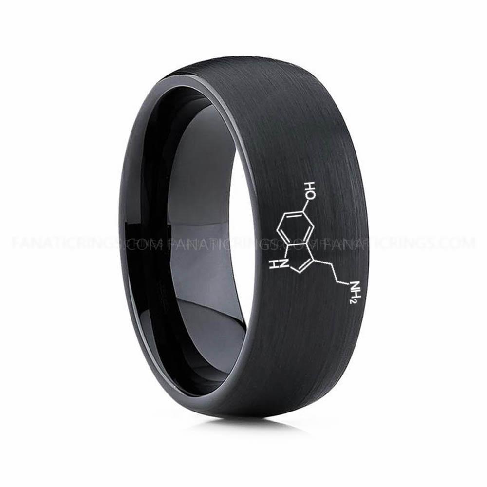6 (9) Serotonin Molecule Ring, Serotonin Ring, Science Ring, Science Jewelry, Molecule Jewelry, Molecule Wedding Band - Image 1