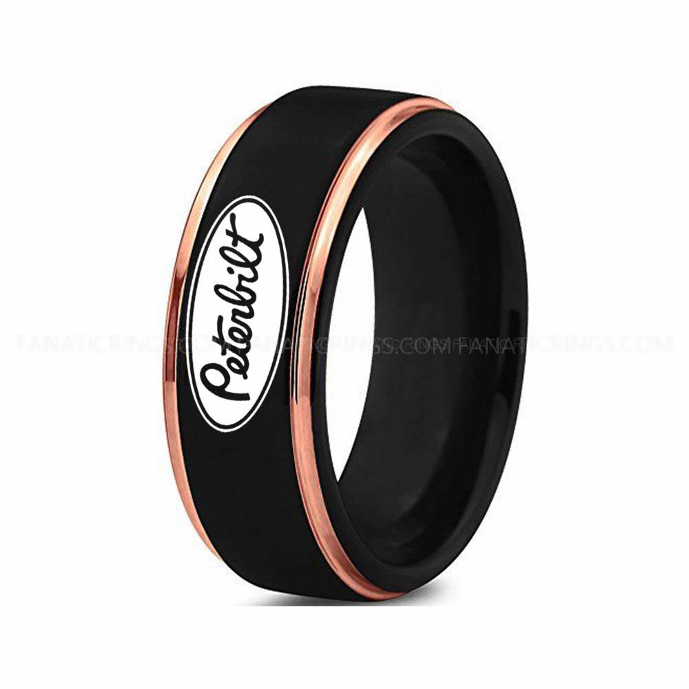 7 Trucker Ring, Truck Driver Ring, Peterbilt Truck Ring, Peterbilt Ring, Black Tungsten Ring, Black Wedding Ring, Truck Ring, Black Ring - Image 1