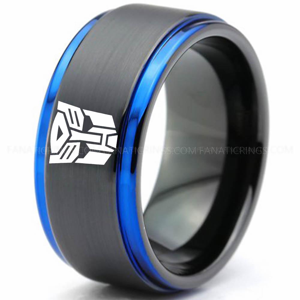 Auto Bot Black Blue (2) Autobot Ring, Transformers Wedding Band, Autobot Wedding Ring, Transformers Jewelry - Image 1