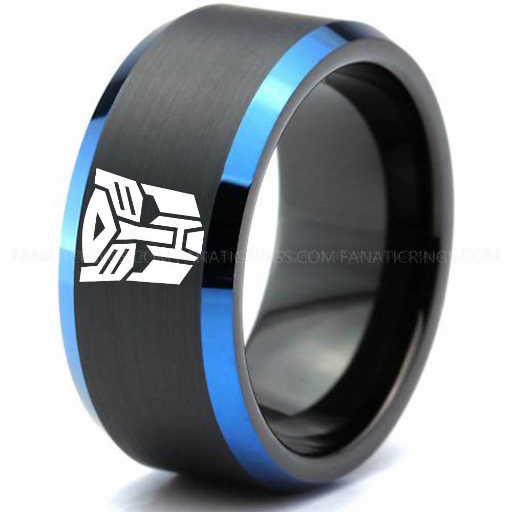 Auto Bot Black Blue Autobot Ring, Transformers Wedding Band, Autobot Wedding Ring, Transformers Jewelry - Image 1