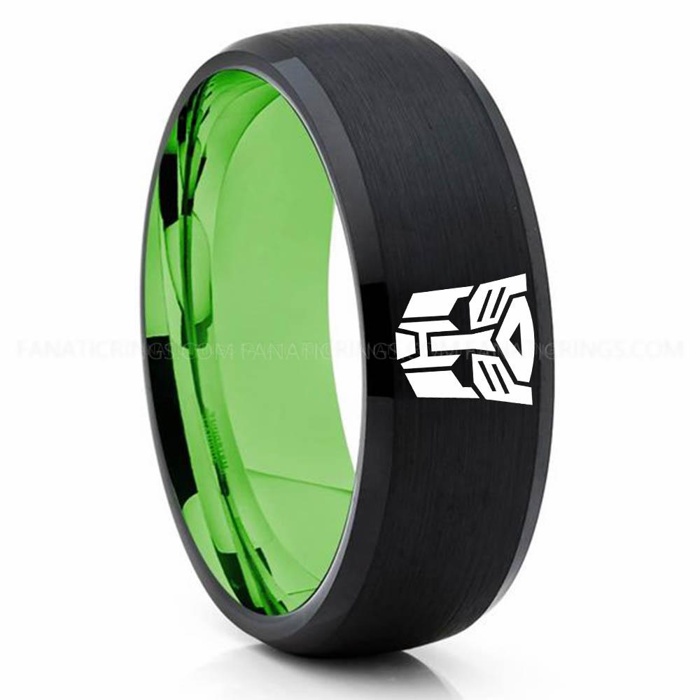 Auto Bot Black Green Autobot Ring, Transformers Wedding Band, Autobot Wedding Ring, Transformers Jewelry - Image 1