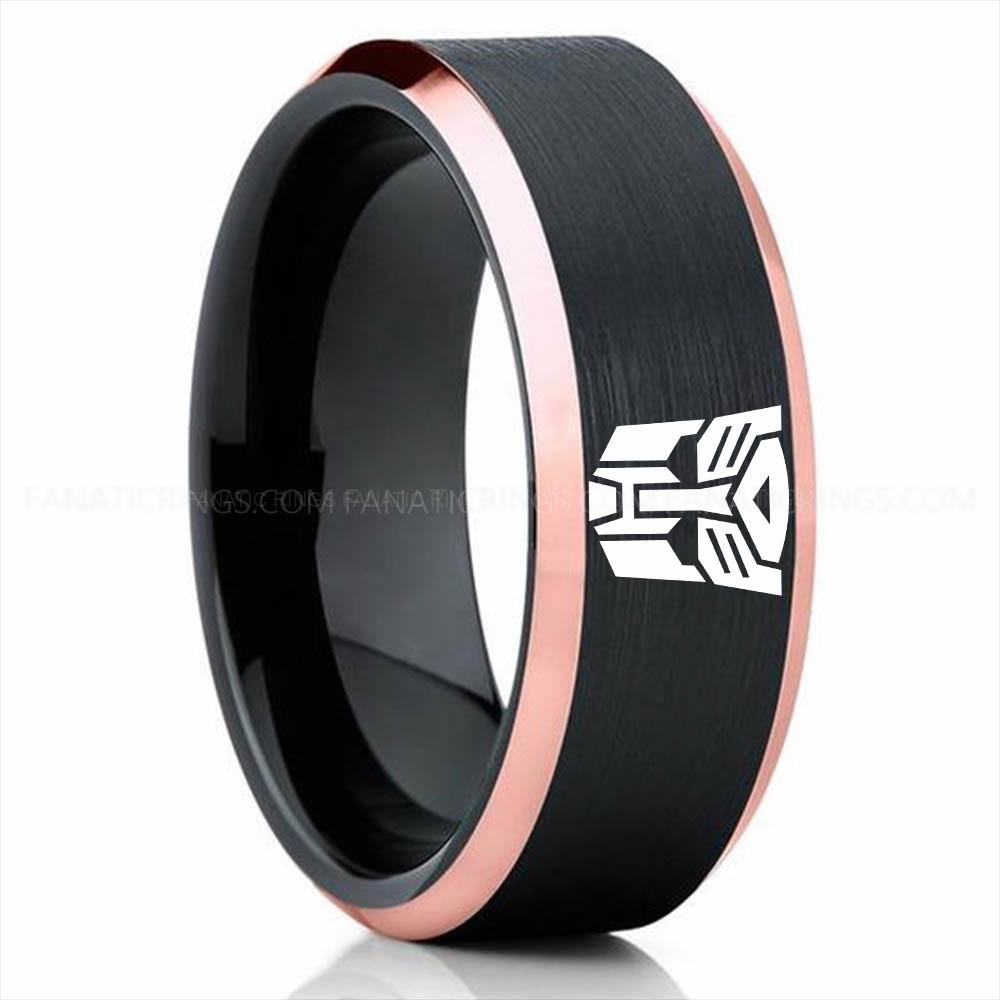 Auto Bot Black Pink Autobot Ring, Transformers Wedding Band, Autobot Wedding Ring, Transformers Jewelry - Image 1