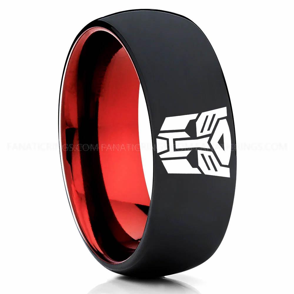 Auto Bot Black Red Autobot Ring, Transformers Wedding Band, Autobot Wedding Ring, Transformers Jewelry - Image 1