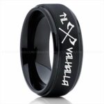Til Valhalla Ring, Viking Ring, Runes Ring, Valknut Ring, Nordic Ring, Norsemen Ring, Nordic Runes Ring, Black Tungsten Band