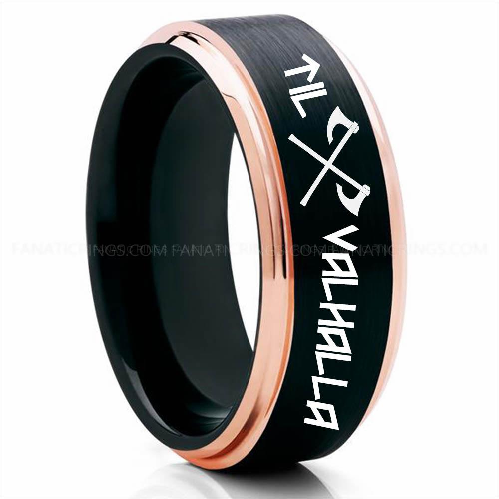 Axe Black Pink (4) Til Valhalla Ring, Viking Ring, Runes Ring, Valknut Ring, Nordic Ring, Norsemen Ring, Nordic Runes Ring, Black Tungsten Band - Image 1