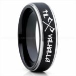 Til Valhalla Ring, Viking Ring, Runes Ring, Valknut Ring, Nordic Ring, Norsemen Ring, Nordic Runes Ring, Black Tungsten Band
