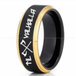 Til Valhalla Ring, Viking Ring, Runes Ring, Valknut Ring, Nordic Ring, Norsemen Ring, Nordic Runes Ring, Black Tungsten Band
