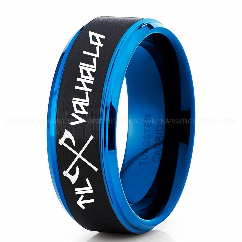 Axe Ble Black Til Valhalla Ring, Viking Ring, Runes Ring, Valknut Ring, Nordic Ring, Norsemen Ring, Nordic Runes Ring, Black Tungsten Band - Image 1