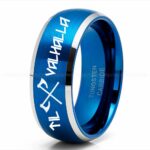 Til Valhalla Ring, Viking Ring, Runes Ring, Valknut Ring, Nordic Ring, Norsemen Ring, Nordic Runes Ring, Blue Tungsten Band