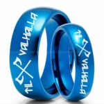 Til Valhalla Rings, Viking Rings, Runes Rings, Valknut Rings, Nordic Rings, Norsemen Rings, Nordic Runes Rings, Blue Tungsten Bands