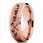 Til Valhalla Ring, Viking Ring, Runes Ring, Valknut Ring, Nordic Ring, Norsemen Ring, Nordic Runes Ring, Rose Gold Tungsten Band