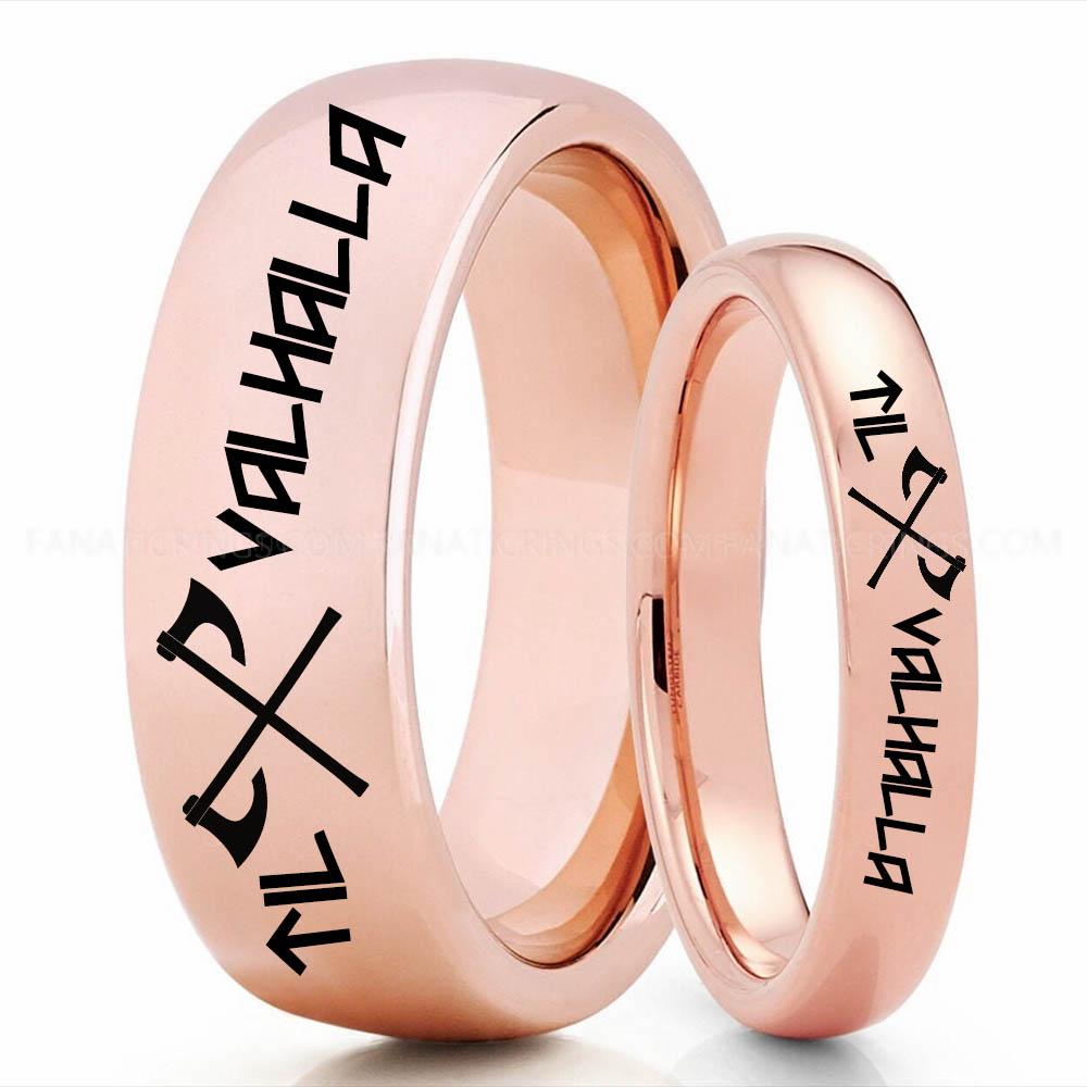 Axe Pink (2) Til Valhalla Rings, Viking Rings, Runes Rings, Valknut Rings, Nordic Rings, Norsemen Rings, Nordic Runes Rings, Gold Tungsten Bands - Image 1