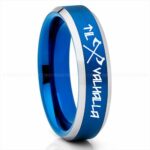 Til Valhalla Ring, Viking Ring, Runes Ring, Valknut Ring, Nordic Ring, Norsemen Ring, Nordic Runes Ring, Blue Tungsten Band