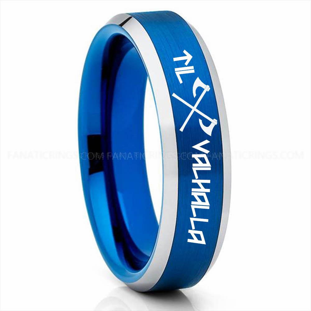 Axe Silver Blue (2) Til Valhalla Ring, Viking Ring, Runes Ring, Valknut Ring, Nordic Ring, Norsemen Ring, Nordic Runes Ring, Blue Tungsten Band - Image 1