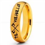 Til Valhalla Ring, Viking Ring, Runes Ring, Valknut Ring, Nordic Ring, Norsemen Ring, Nordic Runes Ring, Gold Tungsten Band