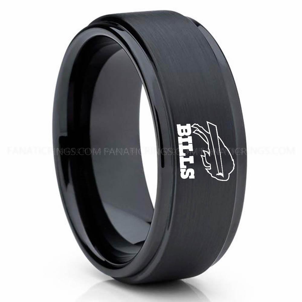 Bills (1) Black (3) Bills Ring, Bills Wedding Band, Bills Wedding Ring, Bills Jewelry - Image 1