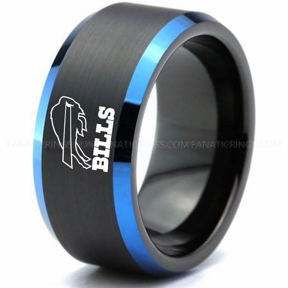 Bills (1) Black Blue Bills Ring, Bills Wedding Band, Bills Wedding Ring, Bills Jewelry - Image 1