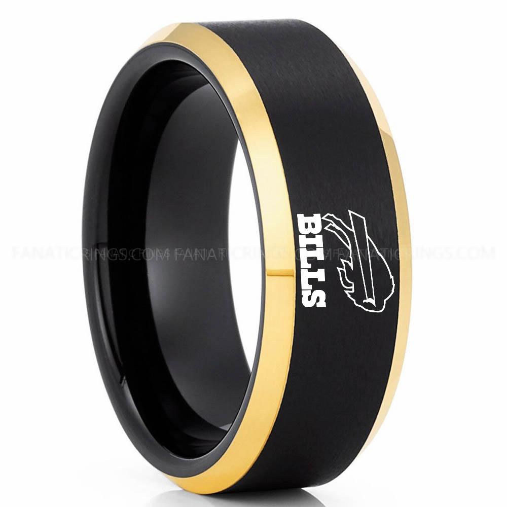 Bills (1) Black Gold Bills Ring, Bills Wedding Band, Bills Wedding Ring, Bills Jewelry - Image 1