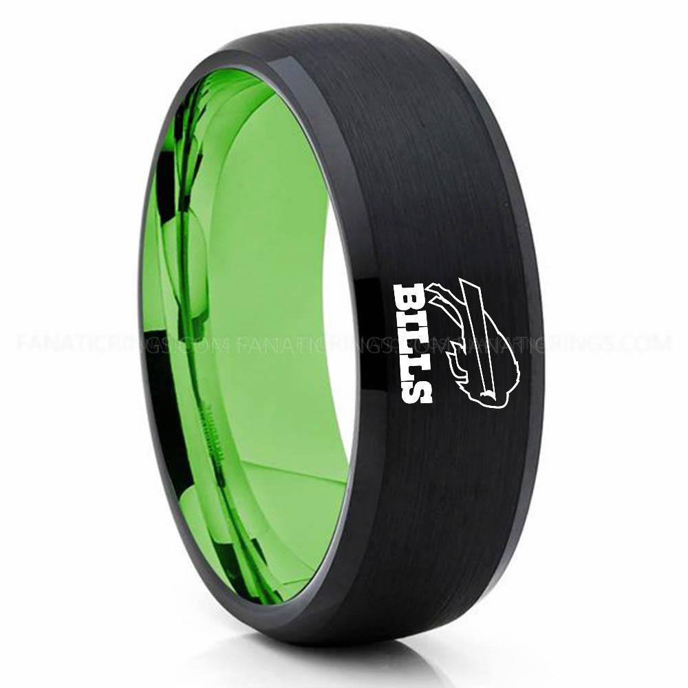 Bills (1) Green Black Bills Ring, Bills Wedding Band, Bills Wedding Ring, Bills Jewelry - Image 1