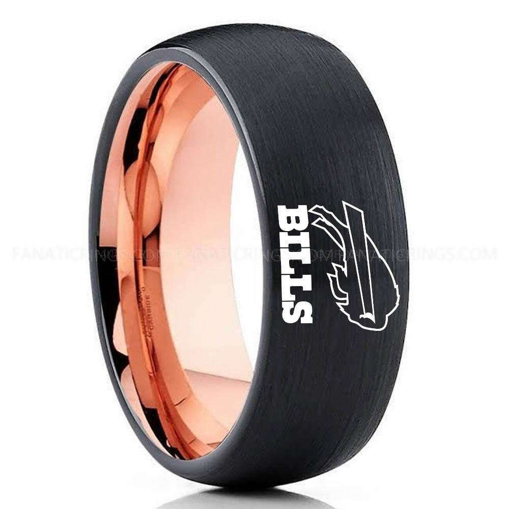 Bills (1) Pink Black Bills Ring, Bills Wedding Band, Bills Wedding Ring, Bills Jewelry - Image 1