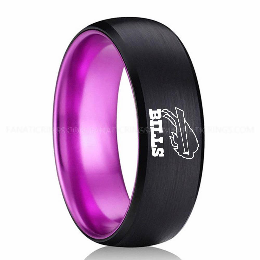Bills (1) Purple Black Bills Ring, Bills Wedding Band, Bills Wedding Ring, Bills Jewelry - Image 1