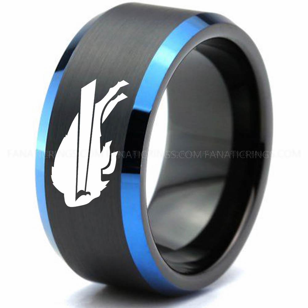 Bills (2) Black Blue Bills Ring, Bills Wedding Band, Bills Wedding Ring, Bills Jewelry - Image 1