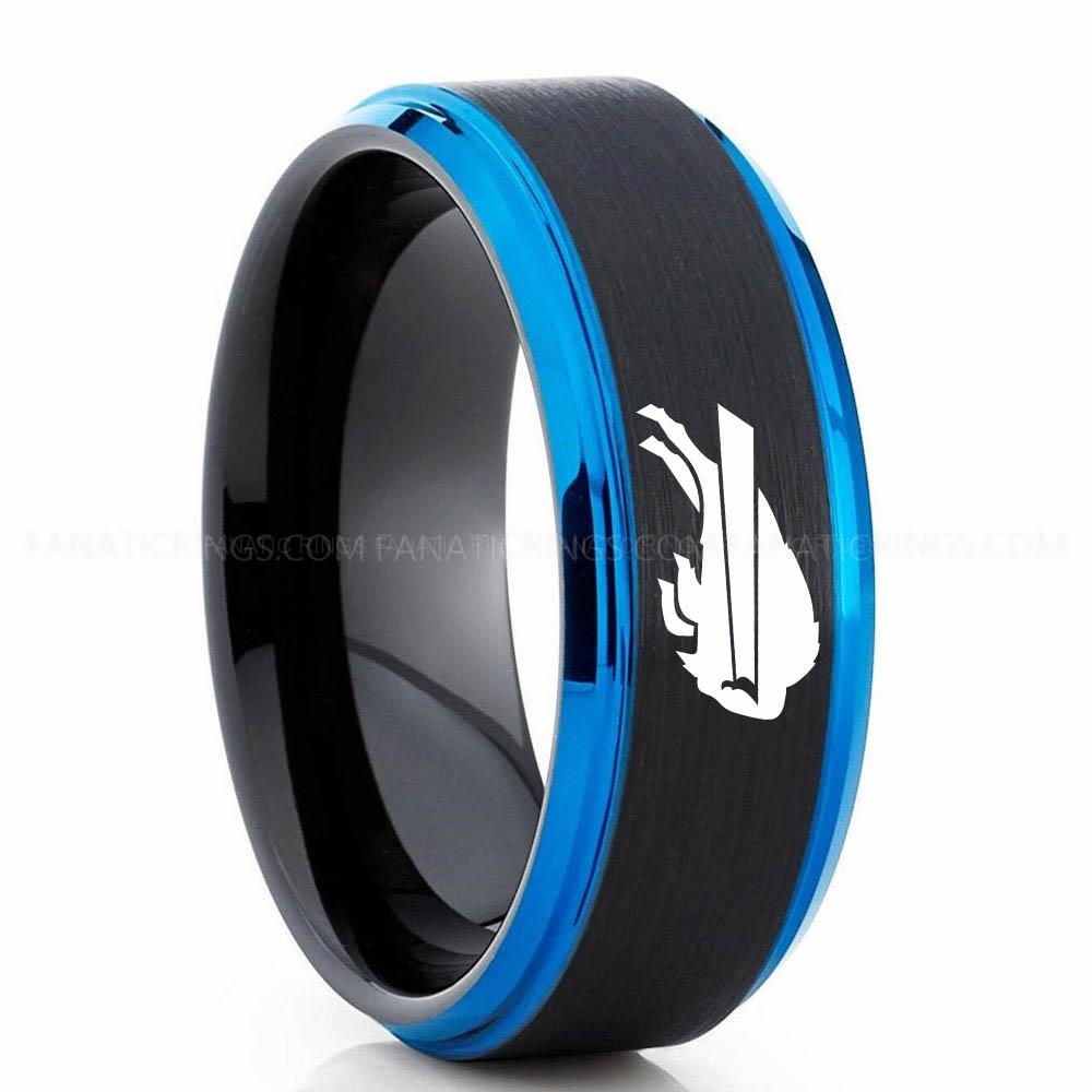 Bills (2) Blue Black (2) Bills Ring, Bills Wedding Band, Bills Wedding Ring, Bills Jewelry - Image 1