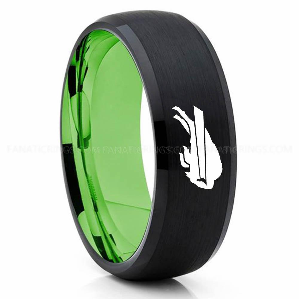 Bills (2) Green Black Bills Ring, Bills Wedding Band, Bills Wedding Ring, Bills Jewelry - Image 1