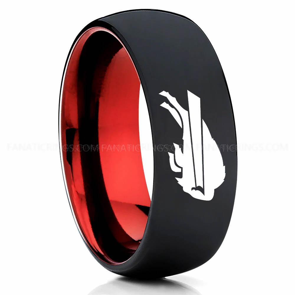 Bills (2) Red Black Bills Ring, Bills Wedding Band, Bills Wedding Ring, Bills Jewelry - Image 1