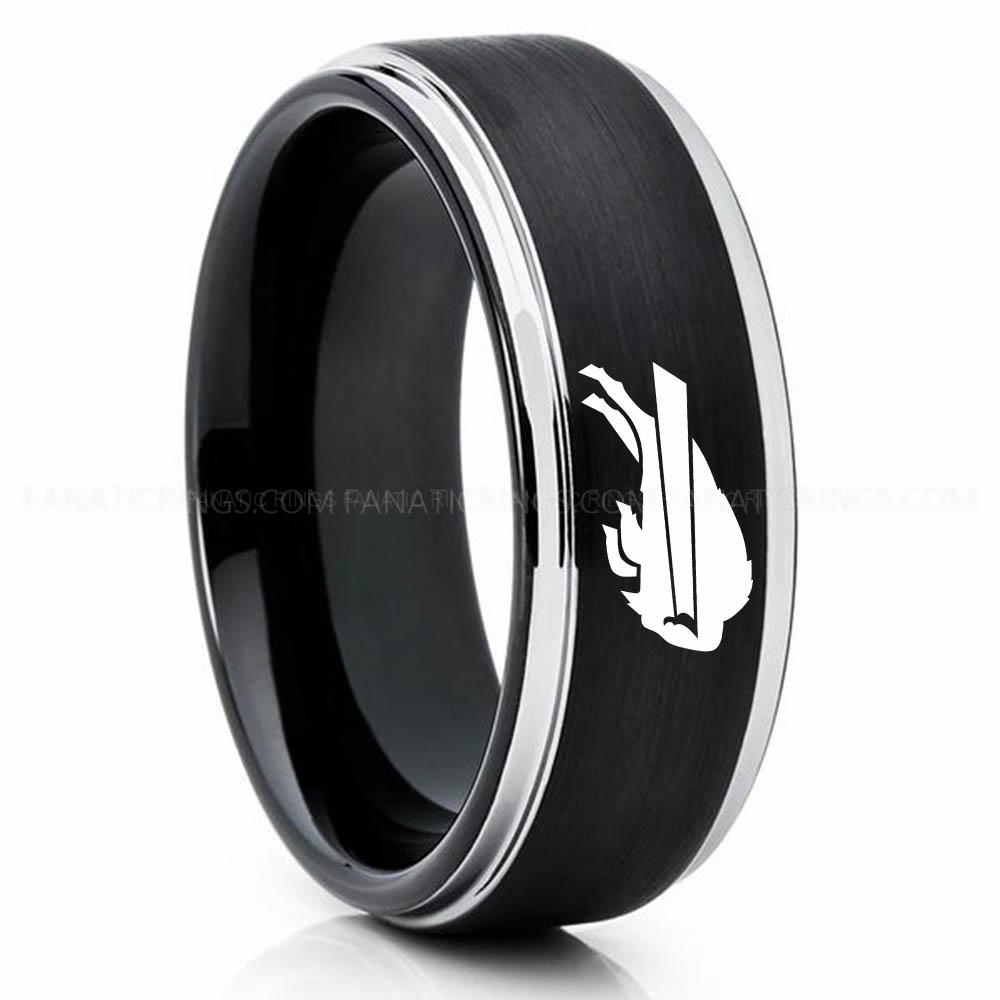 Bills (2) Silver Black Bills Ring, Bills Wedding Band, Bills Wedding Ring, Bills Jewelry - Image 1