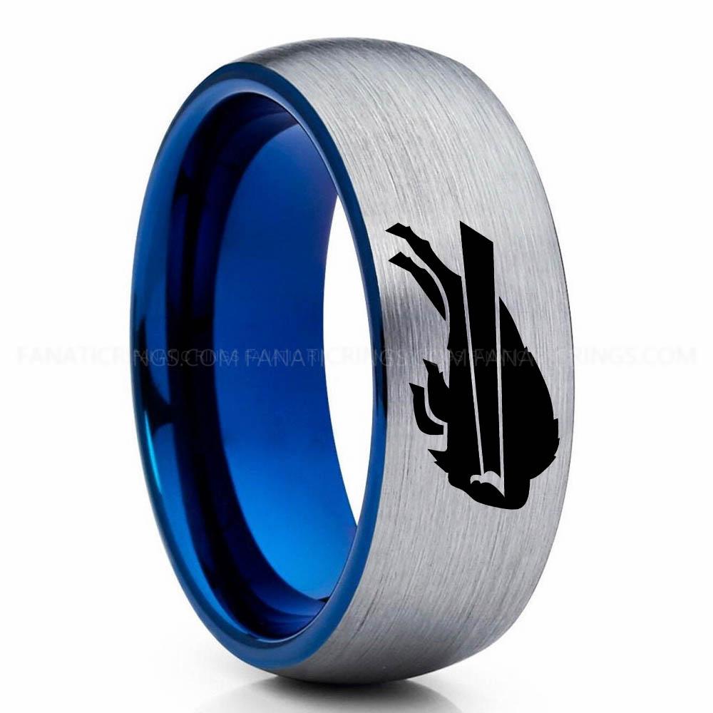 Bills (2) Silver Blue Bills Ring, Bills Wedding Band, Bills Wedding Ring, Bills Jewelry - Image 1