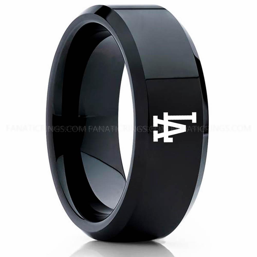 Black (2) LA Dodgers Ring, Black Dodgers Ring, Baseball Wedding Ring, Baseball Ring, Black Wedding Ring, Baseball Wedding Band, Baseball Jewelry - Image 1