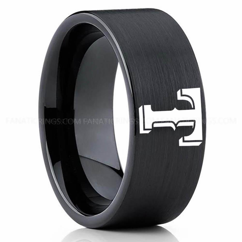 Black 2 Rangers Rangers Ring, Rangers Wedding Ring, Baseball Wedding Ring, Baseball Ring, Black Wedding Ring, Baseball Wedding Band, Baseball Jewelry - Image 1