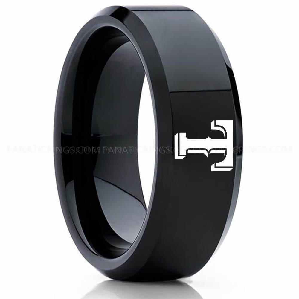 Black 3 Rangers Rangers Ring, Rangers Wedding Ring, Baseball Wedding Ring, Baseball Ring, Black Wedding Ring, Baseball Wedding Band, Baseball Jewelry - Image 1