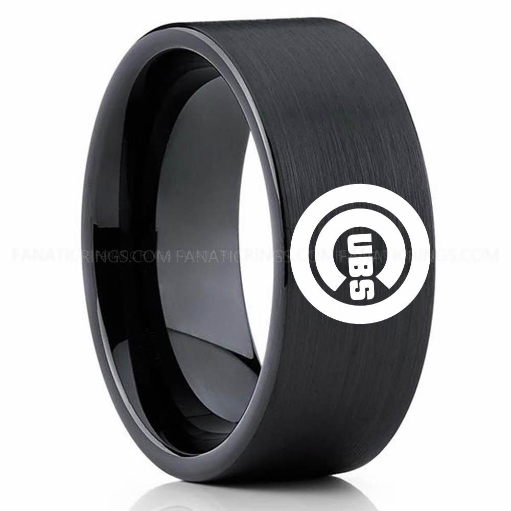 Black 4 Cubs Cubs Ring, Cubs Wedding Ring, Baseball Wedding Ring, Baseball Ring, Black Wedding Ring, Baseball Wedding Band, Baseball Jewelry - Image 1