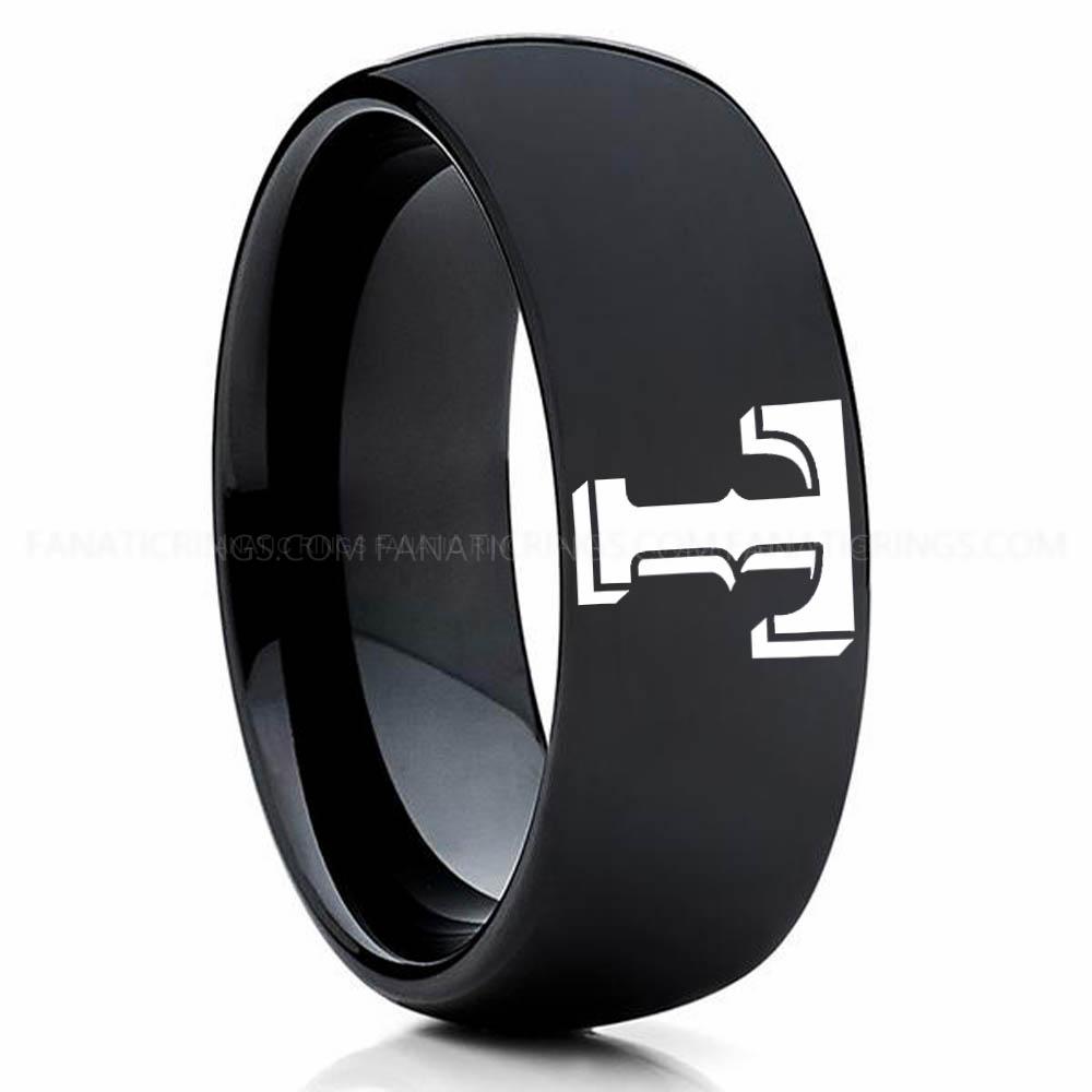 Black 4 Rangers Rangers Ring, Rangers Wedding Ring, Baseball Wedding Ring, Baseball Ring, Black Wedding Ring, Baseball Wedding Band, Baseball Jewelry - Image 1