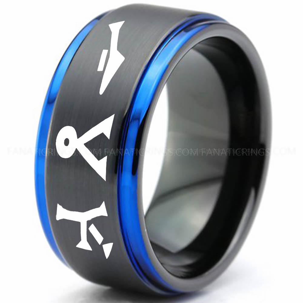 Black Blue 2 Character 1 Stargate Ring, Stargate Earth Ring, Earth Ring, Stargate Jewelry, Stargate Wedding Band - Image 1