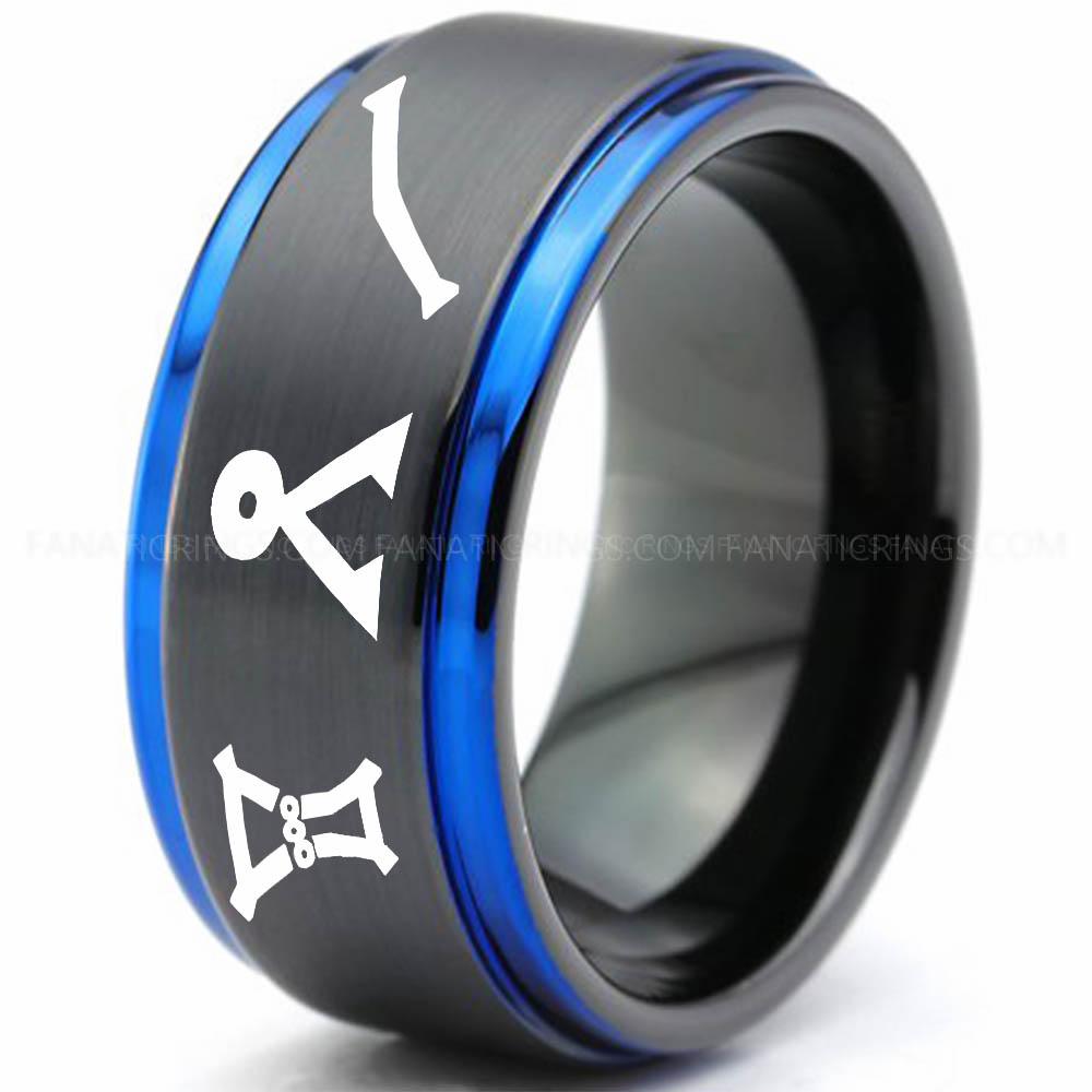 Black Blue 2 Character 2 Stargate Ring, Stargate Earth Ring, Earth Ring, Stargate Jewelry, Stargate Wedding Band - Image 1