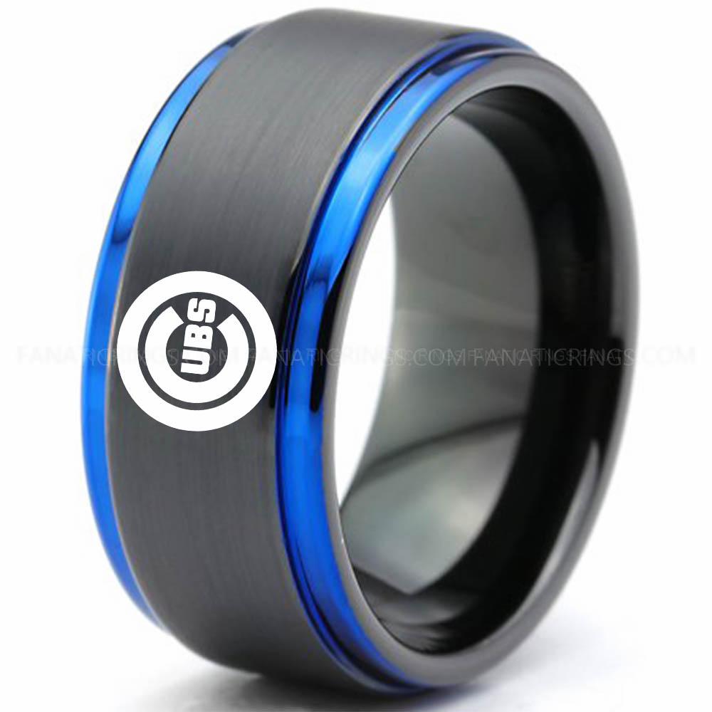 Black Blue 2 Cubs Cubs Ring, Cubs Wedding Ring, Baseball Wedding Ring, Baseball Ring, Black Wedding Ring, Baseball Wedding Band, Baseball Jewelry - Image 1