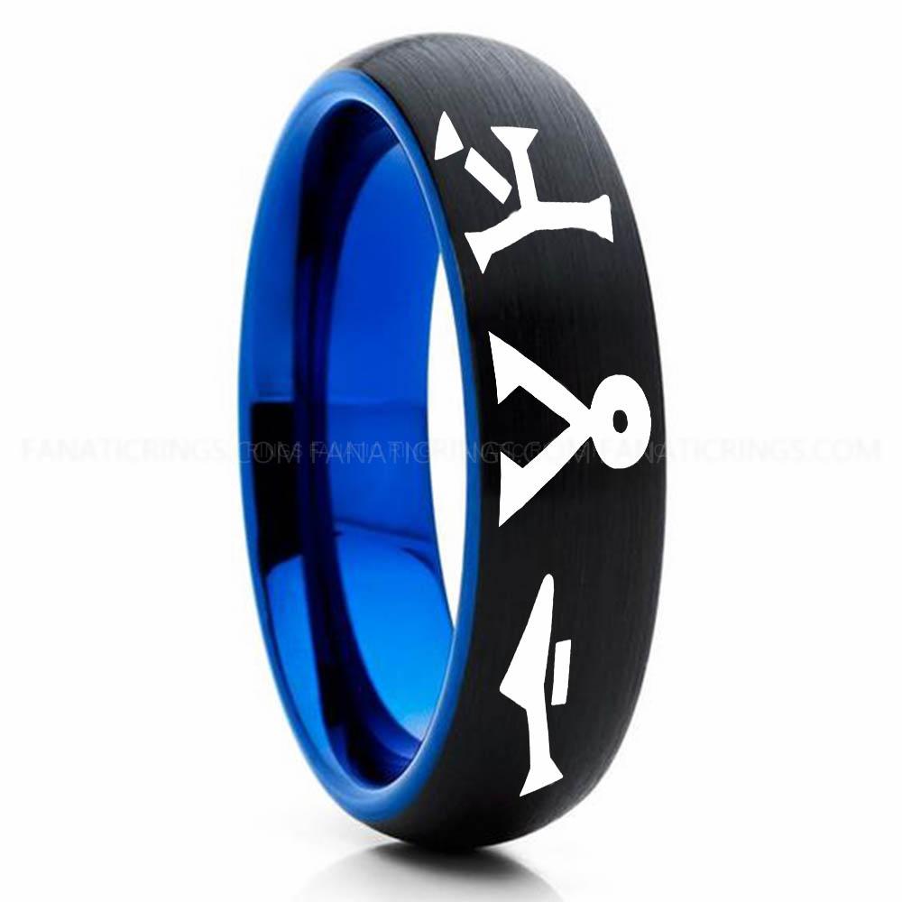Black Blue 3 Character 1 Stargate Ring, Stargate Earth Ring, Earth Ring, Stargate Jewelry, Stargate Wedding Band - Image 1